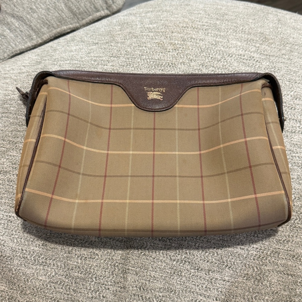 Burberry Tan Toiletry Bag with Leather Accents